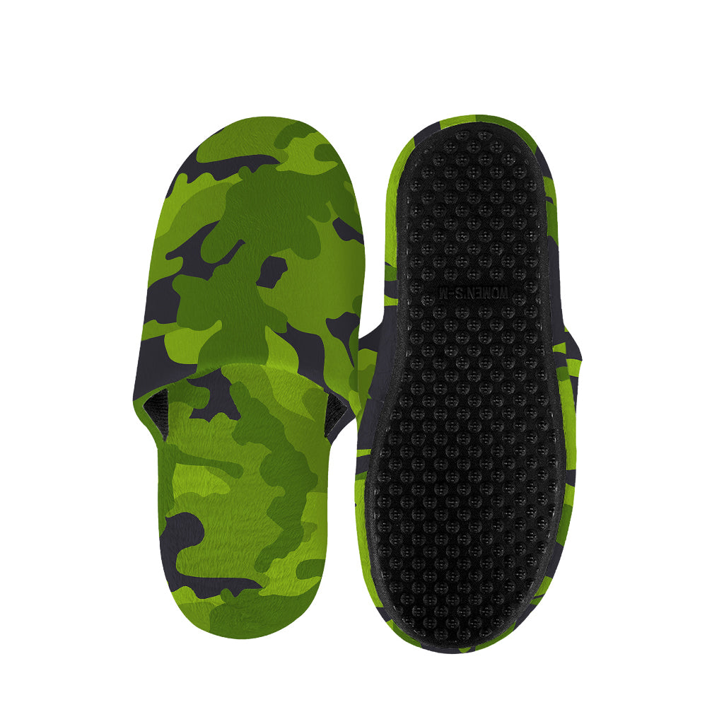 Lime Green Camouflage Print Slippers