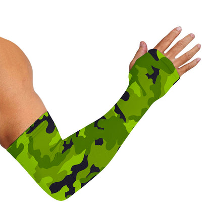 Lime Green Camouflage Print Sun Protection Arm Sleeves