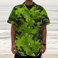 Lime Green Camouflage Print Textured Short Sleeve Shirt