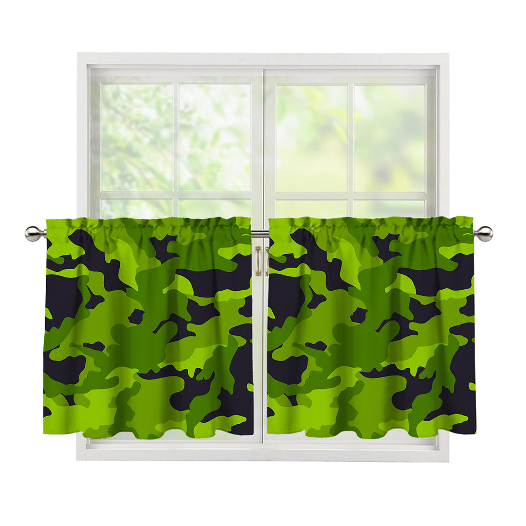 Lime Green Camouflage Print Tier Curtains