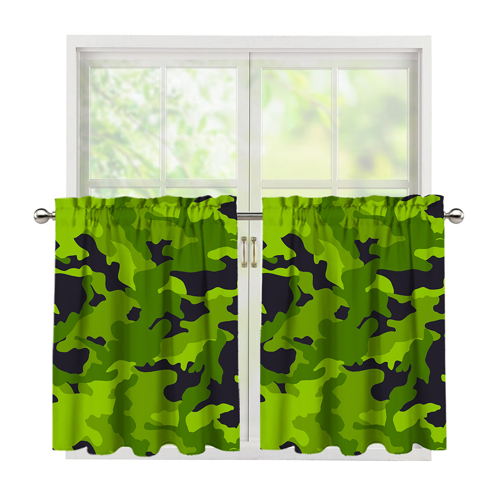 Lime Green Camouflage Print Tier Curtains