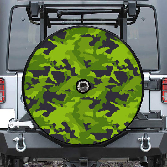 Lime Green Camouflage Print Tire Cover With Camera Hole