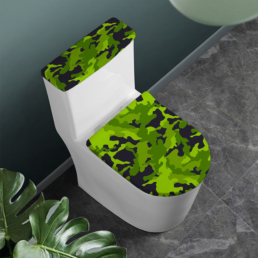 Lime Green Camouflage Print Toilet Lid And Tank Cover Set