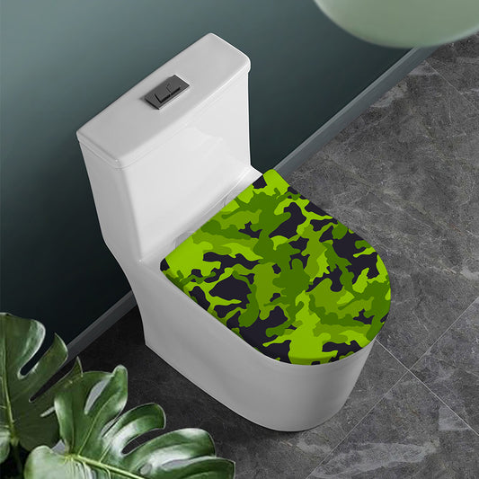 Lime Green Camouflage Print Toilet Lid Cover