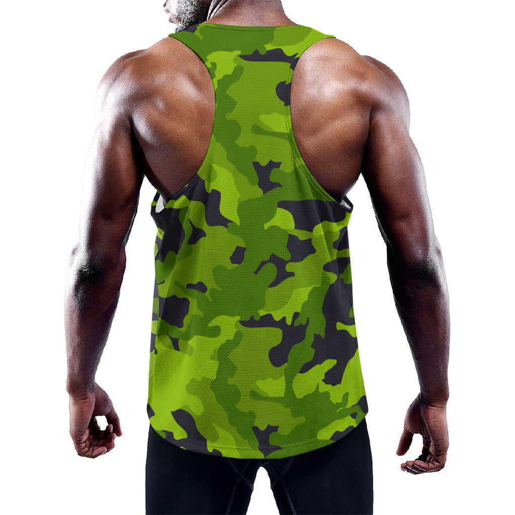 Lime Green Camouflage Print Training Tank Top