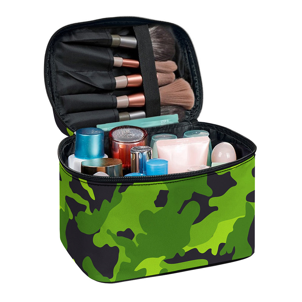 Lime Green Camouflage Print Travel Makeup Bag