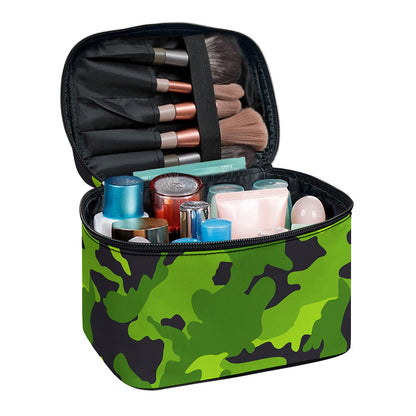 Lime Green Camouflage Print Travel Makeup Bag