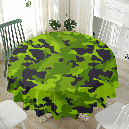 Lime Green Camouflage Print Waterproof Round Tablecloth