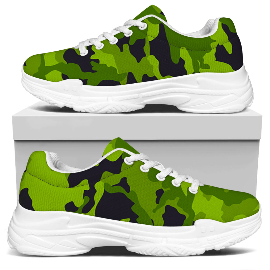 Lime Green Camouflage Print White Chunky Shoes