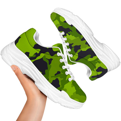 Lime Green Camouflage Print White Chunky Shoes