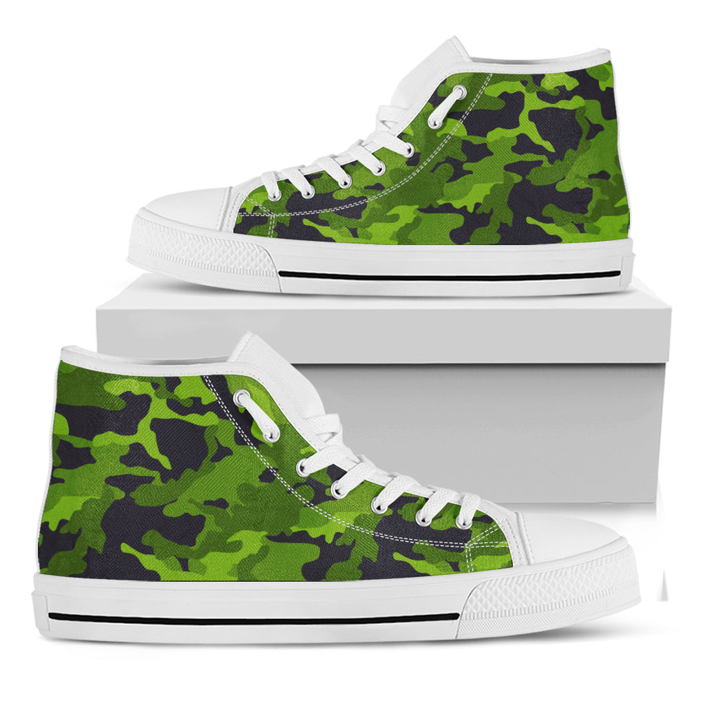 Lime Green Camouflage Print White High Top Sneakers