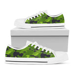 Lime Green Camouflage Print White Low Top Sneakers