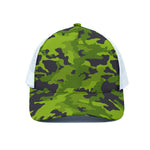 Lime Green Camouflage Print White Mesh Trucker Cap