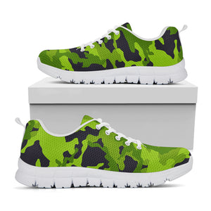 Lime Green Camouflage Print White Running Shoes