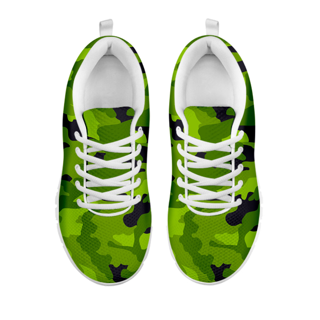 Lime Green Camouflage Print White Running Shoes