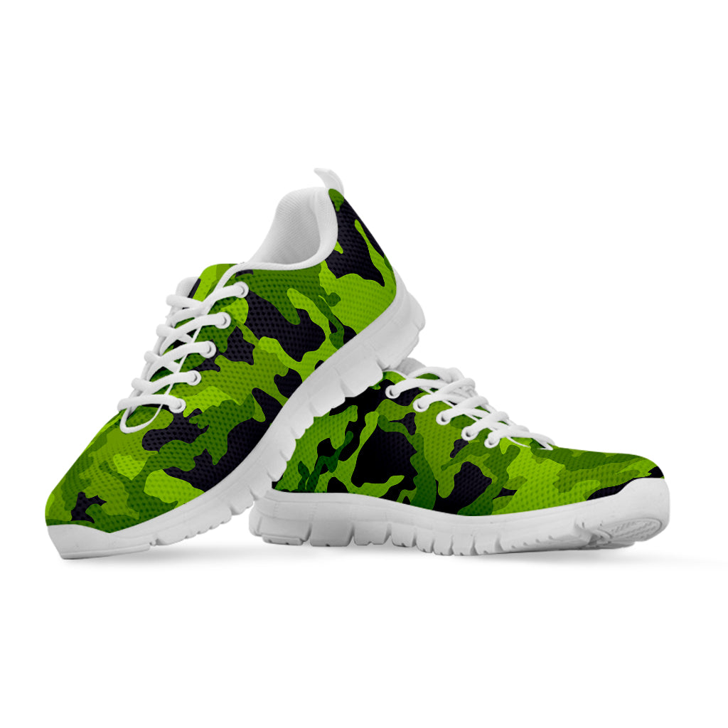 Lime Green Camouflage Print White Running Shoes