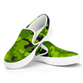 Lime Green Camouflage Print White Slip On Sneakers