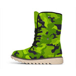 Lime Green Camouflage Print Winter Boots