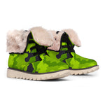 Lime Green Camouflage Print Winter Boots