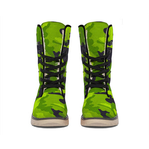 Lime Green Camouflage Print Winter Boots