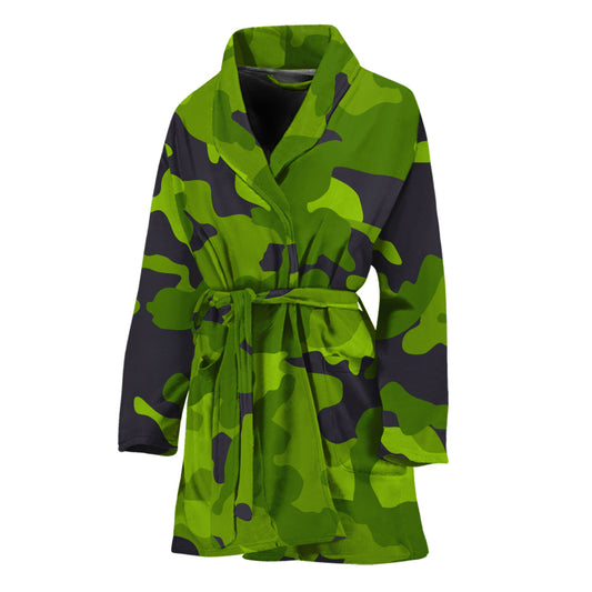Lime Green Camouflage Print Women's Bathrobe