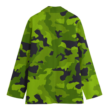 Lime Green Camouflage Print Women's Blazer