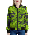 Lime Green Camouflage Print Women's Bomber Jacket