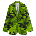 Lime Green Camouflage Print Women's Cotton Blazer