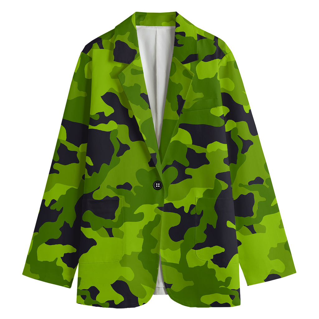 Lime Green Camouflage Print Women's Cotton Blazer