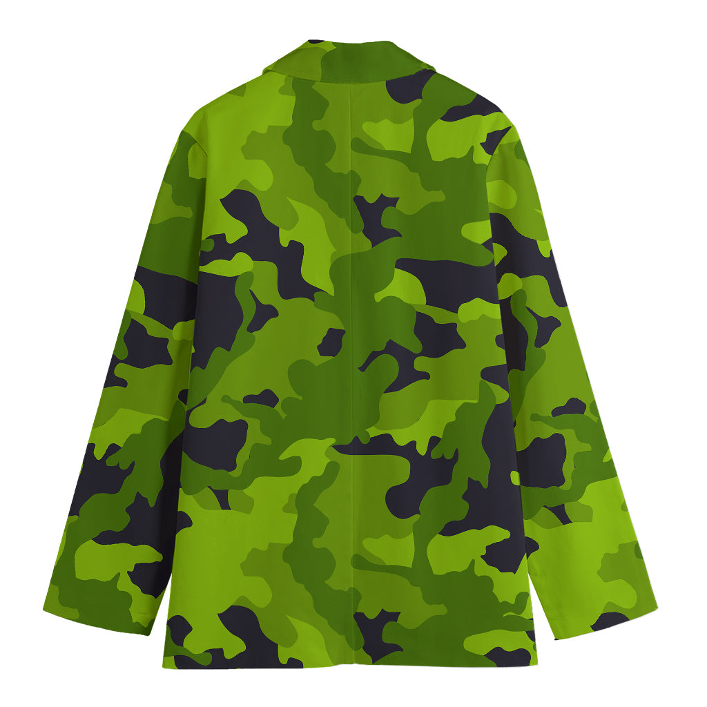 Lime Green Camouflage Print Women's Cotton Blazer