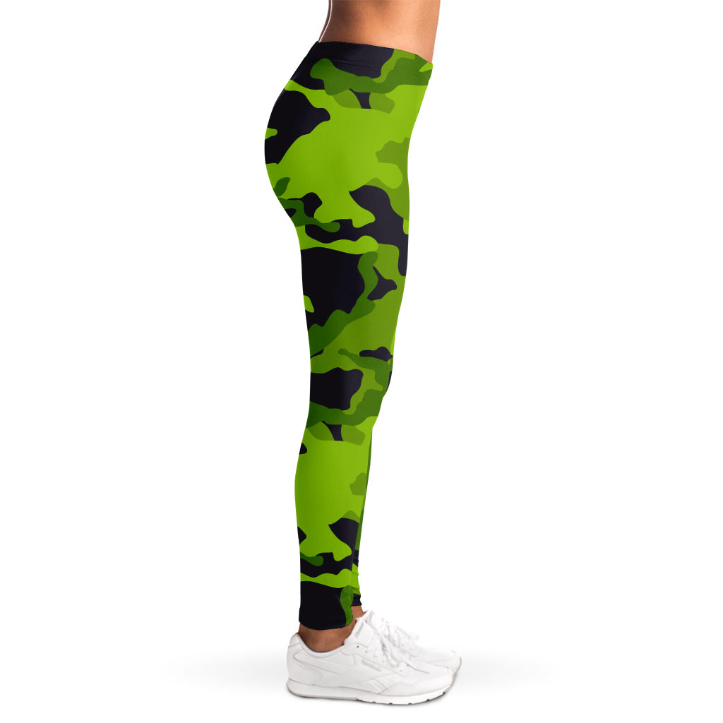 Lime Green Camouflage Print Women's Leggings