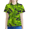 Lime Green Camouflage Print Women's Polo Shirt