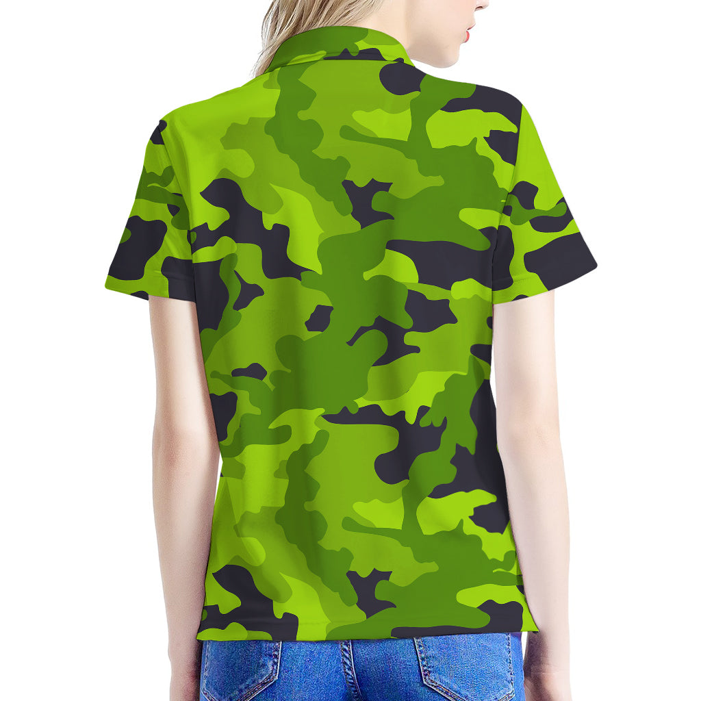 Lime Green Camouflage Print Women's Polo Shirt