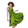 Lime Green Camouflage Print Sleeveless Knee Length Dress
