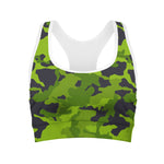 Lime Green Camouflage Print Women's Sports Bra