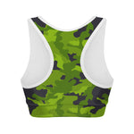 Lime Green Camouflage Print Women's Sports Bra