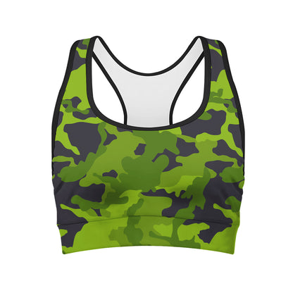 Lime Green Camouflage Print Women's Sports Bra