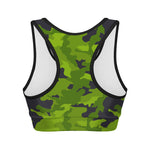 Lime Green Camouflage Print Women's Sports Bra