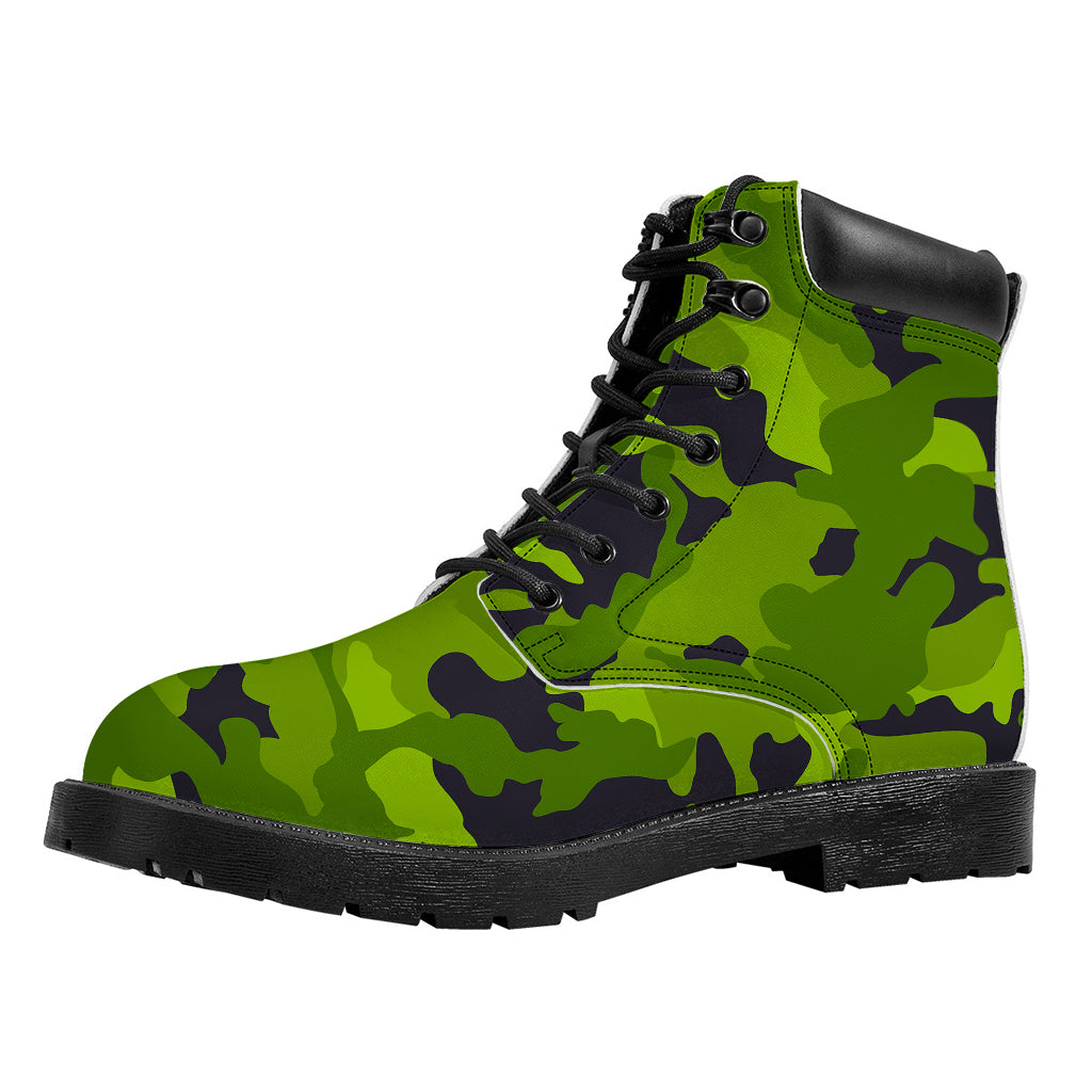 Lime Green Camouflage Print Work Boots