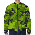 Lime Green Camouflage Print Zip Sleeve Bomber Jacket