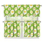 Lime Green Fried Eggs Pattern Print 3 Piece Kitchen Curtains