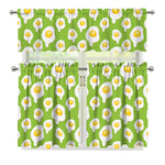 Lime Green Fried Eggs Pattern Print 3 Piece Kitchen Curtains