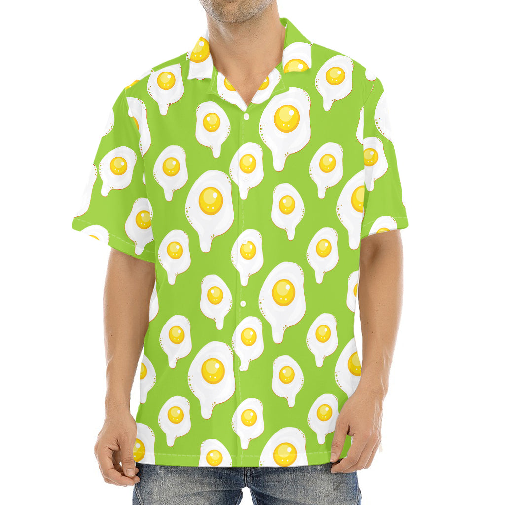 Lime Green Fried Eggs Pattern Print Aloha Shirt