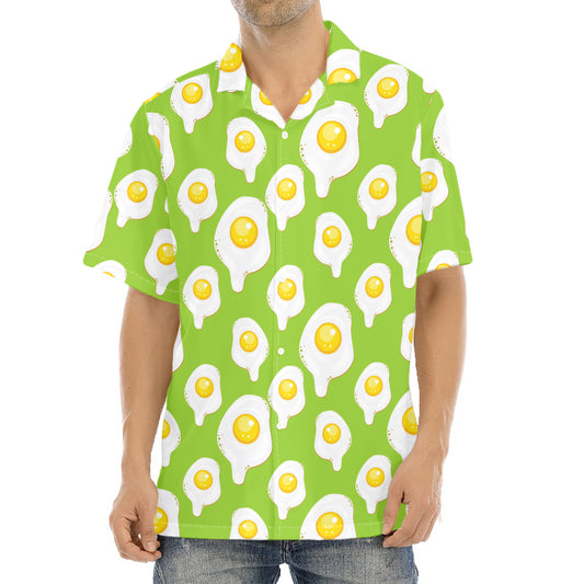 Lime Green Fried Eggs Pattern Print Aloha Shirt