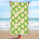 Lime Green Fried Eggs Pattern Print Beach Towel
