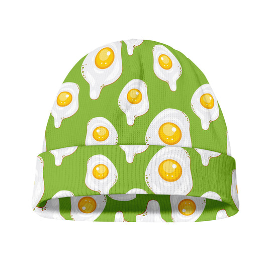 Lime Green Fried Eggs Pattern Print Beanie