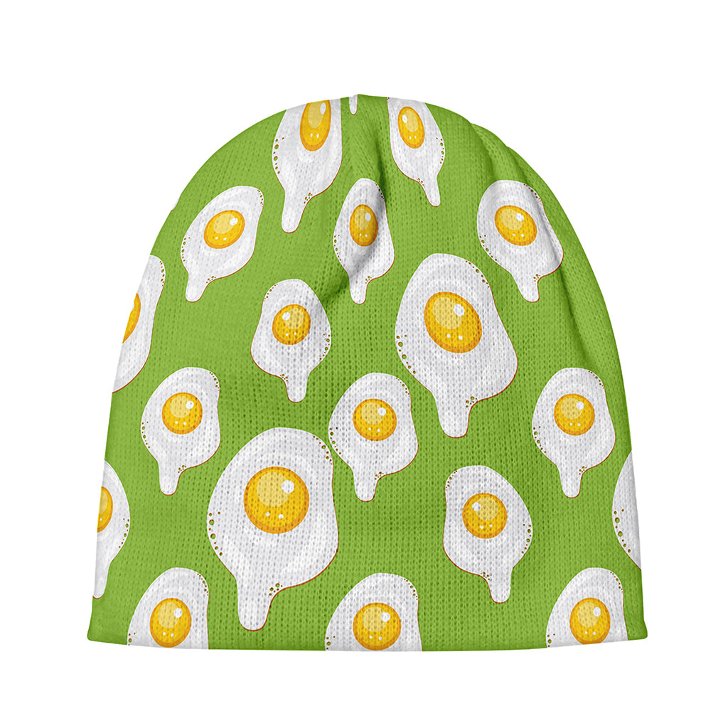 Lime Green Fried Eggs Pattern Print Beanie