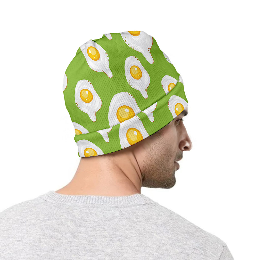 Lime Green Fried Eggs Pattern Print Beanie