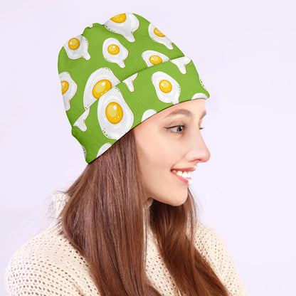 Lime Green Fried Eggs Pattern Print Beanie