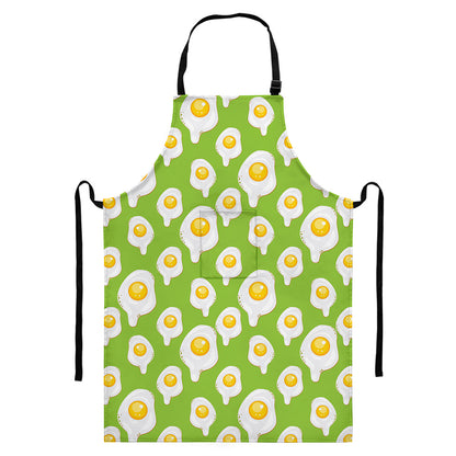 Lime Green Fried Eggs Pattern Print Bib Apron With Pocket